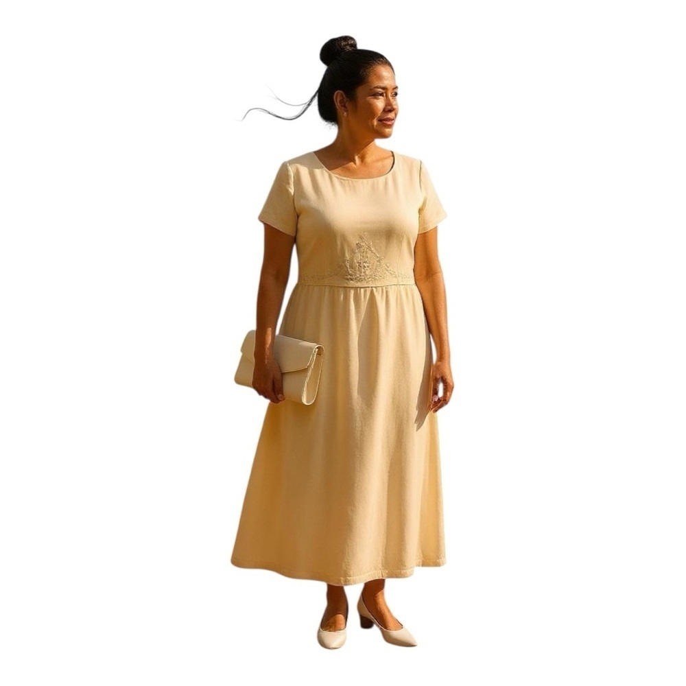 Jessica Howard Cream Embroidered Midi Dress Size 14 | Fully Lined | 55” Length